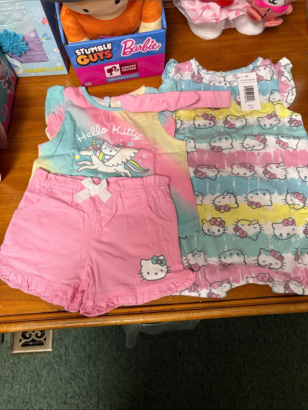 Hello Kitty Pastel Rainbow Sleeveless Top with Pink Shorts and Matching Romper